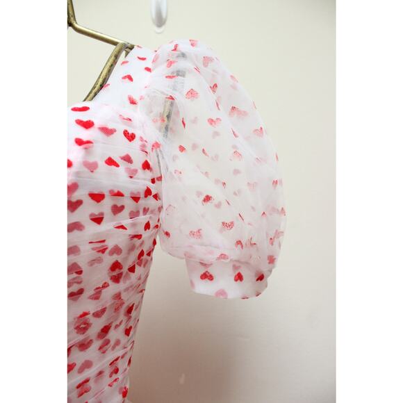 Teuta Matoshi White Heart Tulle Puff Sleeve Dress Gown Size Small - Picture 4 of 10